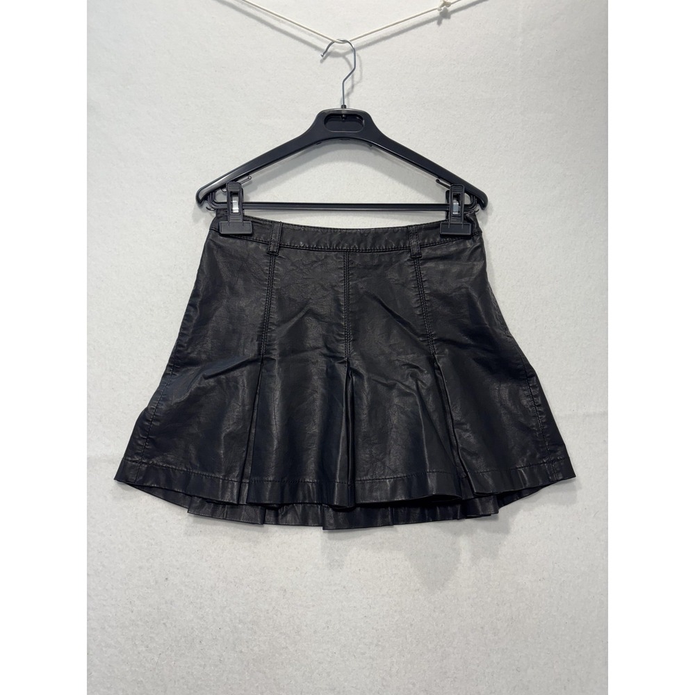 Free People Skirt Womens 0 Black Faux Leather Pleated Layered Mini Lined